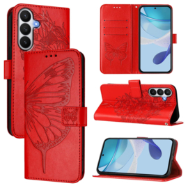 BoekCover Etui Hoes voor Samsung Galaxy S26  -  Rood   -  Vlinder  - Reliëf - v1