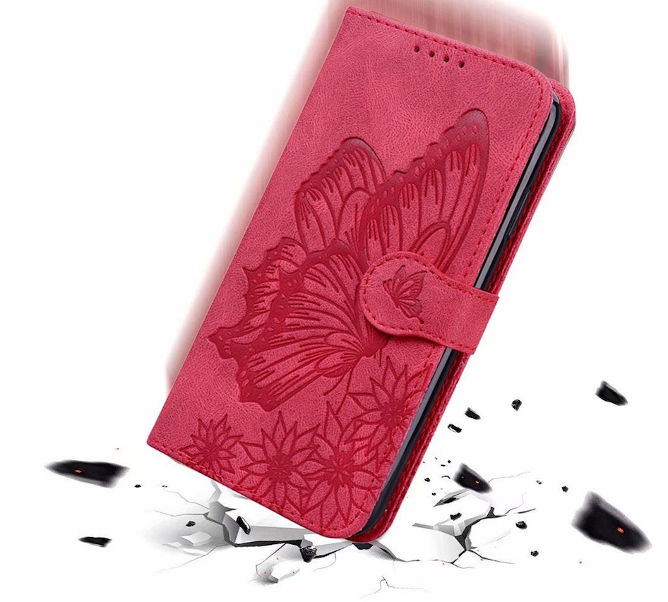 BoekCover Etui Hoes voor Samsung Galaxy A36 - A56  -  Rood -  Vlinder  - Reliëf