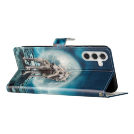 BoekCover Hoes Etui voor Samsung Galaxy A36  -  A56   -  Wolven - Maan