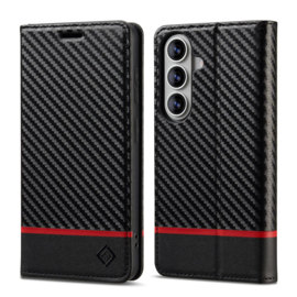 Luxe BoekCover Hoes Etui voor Samsung Galaxy A37 - A36 - A56 -   Zwart   -  Rood  -  Carbon - V1
