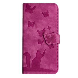 BookCover Etui Hoes voor Samsung Galaxy S24 Plus  - S25 Plus   Roze - Vlinders en Kat - Reliëf