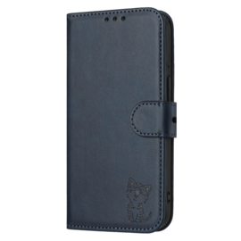 Luxe BookCover Hoes Etui voor Samsung Galaxy A56 - A36  -  Blauw  - Kat  - Reliëf