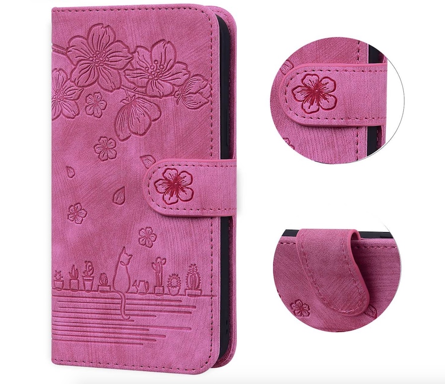 BookCover Hoes Etui voor Samsung Galaxy S24 - S25  -  Roze - Bloemen Kat - Reliëf
