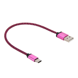 USB C - Oplader en Data Kabel voor Galaxy A Serie - 15cm - Roze/Zwart