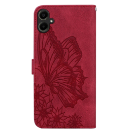 BoekCover Etui Hoes voor Samsung Galaxy A06 - A07  -  Rood -  Vlinder  - Reliëf