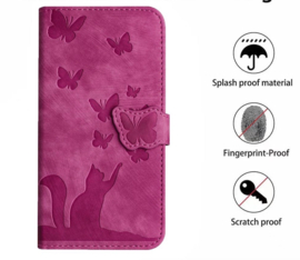 BookCover Hoes Etui voor Samsung Galaxy A16 - A26  -  Vlinders en Kat  - Roze  - Reliëf
