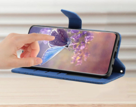 PU BoekCover Hoes Etui voor Samsung Galaxy A57 -   Blauw  -  Vlinders