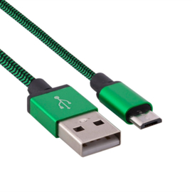 USB 2.0 - Micro USB Oplader en Data Kabel - 1  meter - Groen  - Zwart