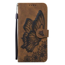 BoekCover Etui Hoes voor Samsung Galaxy A57 -  Bruin  -  Vlinder  - Reliëf