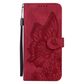 BoekCover Etui Hoes voor Samsung Galaxy A06 - A07  -  Rood -  Vlinder  - Reliëf
