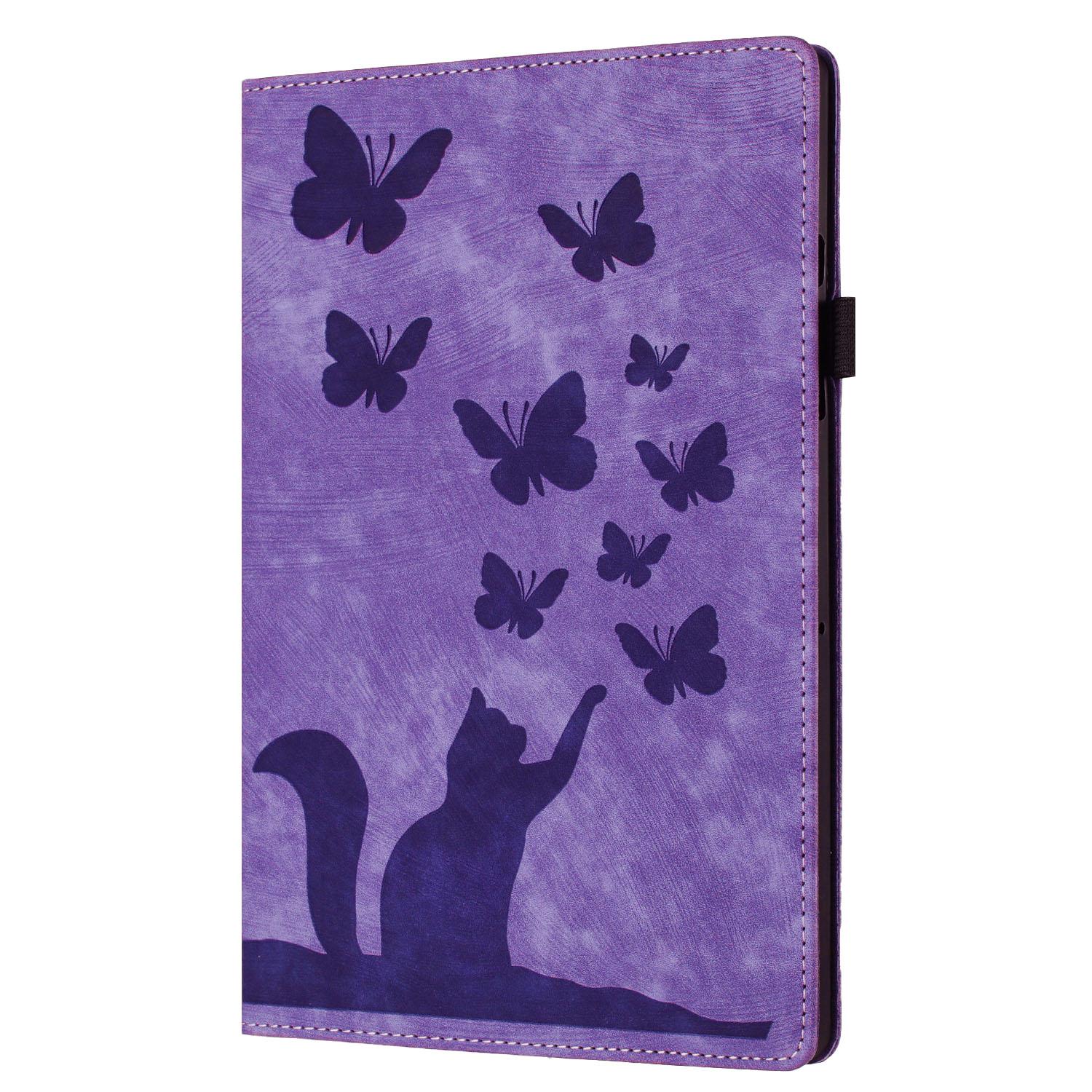 Bescherm-Etui Hoes Map voor  Apple iPad Mini 6 - Mini 7 - Kat en Vlinders  -  Paars