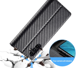 Luxe BookCover Hoes Etui voor Samsung Galaxy A15   -   Zwart-Rood-Carbon. v2