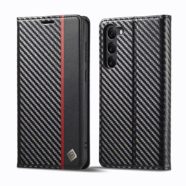 Luxe BookCover Hoes Etui voor Samsung Galaxy S24 -  Zwart Rood Carbon -