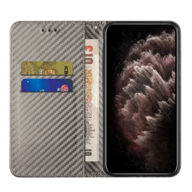 Luxe BookCover Hoes Etui voor iPhone 15    Carbon - Zilver Grijs