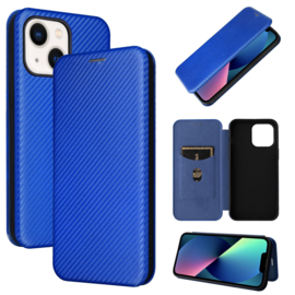 Slim Carbon  Cover Hoes Etui voor iPhone 13 - 14    Blauw - Carbon