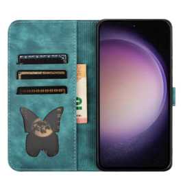 BookCover Etui Hoes voor Samsung Galaxy S24  - S25 - Groen  - Vlinders en Kat - Reliëf