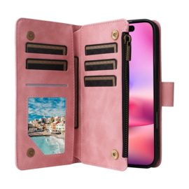 Portemonnee - Etui  Tas voor iPhone 16  - Met Schouder - Draagkoord -  Roze