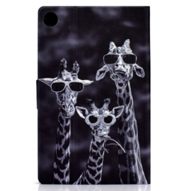 Luxe Bescherm-Etui Hoes Map voor Samsung Galaxy Tab A9 Plus - 11 -    "Crazy Giraffes"  Zwart