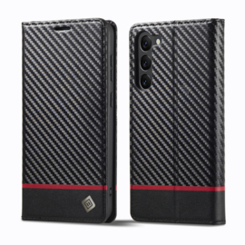 Luxe BookCover Hoes Etui voor Samsung Galaxy S24 -  Zwart Rood Carbon - V2