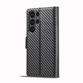 Luxe BookCover Hoes Etui voor Samsung Galaxy S25 Ultra -  Zwart Rood Carbon