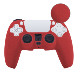 Leer-Look Silicone Hoes / Skin voor Playstation 5 - PS5 Controller   Rood
