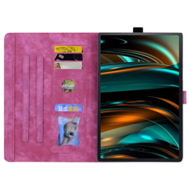 Luxe Bescherm-Etui Hoes Map voor Samsung Galaxy Tab A9 Plus - 11 -    Bloemen en Kat -  Roze