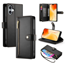 Luxe 7-Pas Portemonnee - Etui  Hoes Tas voor iPhone 17   - Met Schouder - Draagkoord -  Zwart