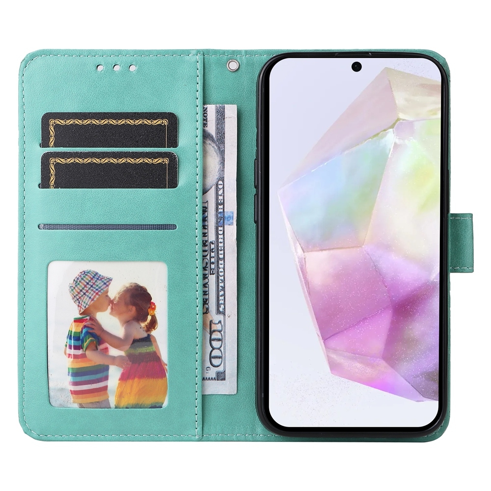 PU BoekCover Hoes Etui voor Samsung Galaxy A36 - A56   Groen   -  Bloem-Motief in Reliëf