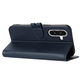 Luxe BookCover Hoes Etui voor Samsung Galaxy A56 - A36  -  Blauw  - Kat  - Reliëf