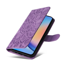 BookCover Hoes Etui voor Samsung Galaxy A35  -  Paars - Bloem-Motief in Reliëf