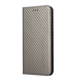 Luxe BookCover Hoes Etui voor iPhone 15    Carbon - Zilver Grijs