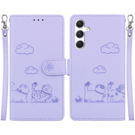 BookCover Hoes Etui voor Samsung Galaxy S24 - S25  -  Lila  -  Cartoon Cats - Kat - Reliëf