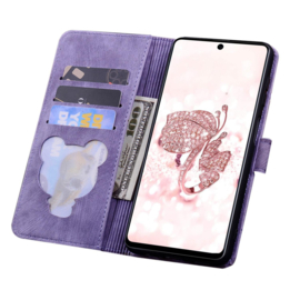 BookCover Hoes Etui voor Samsung Galaxy A36 - A56  -  Paars - Bloemen Kat - Reliëf