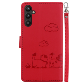 BookCover Hoes Etui voor Samsung Galaxy A55  -  Rood  -  Cartoon Cats  - Reliëf