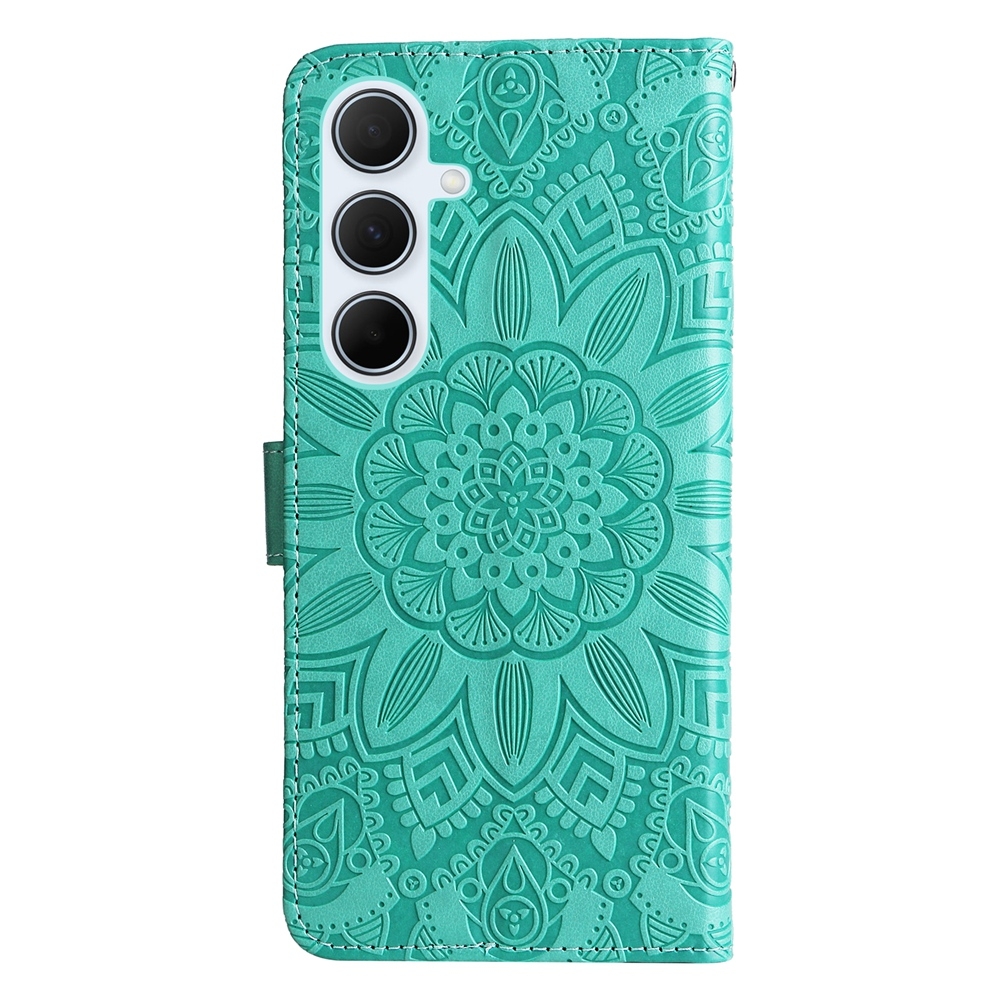 PU BoekCover Hoes Etui voor Samsung Galaxy A36 - A56   Groen   -  Bloem-Motief in Reliëf