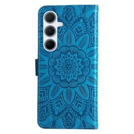 PU BoekCover Hoes Etui voor Samsung Galaxy A36 - A56   Turquoise  -  Bloem-Motief in Reliëf