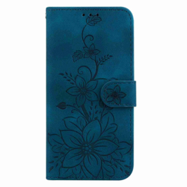 BoekCover Etui Hoes voor Samsung Galaxy S26  -  Blauw   -  Lelie  - Reliëf