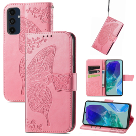 PU BookCover Hoes Etui voor Samsung Galaxy A16 - A26    Vlinders   Roze