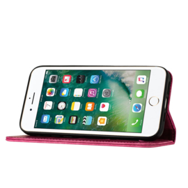 BookCover Etui Hoes voor iPhone SE - iPhone 7 - iPhone 8   -  Roze - Vlinders en Kat - Reliëf