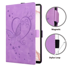 Luxe Bescherm-Etui Hoes Map voor Samsung Galaxy Tab S9 FE  -  S10 FE  -  10.9"  -    Hart en Vlinder  - Paars