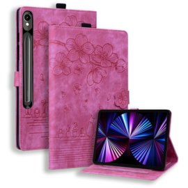 Bescherm-Etui Hoes Map voor Samsung Galaxy Tab S10 FE PLUS - 13.1 - Bloemen en Kat -  Roze