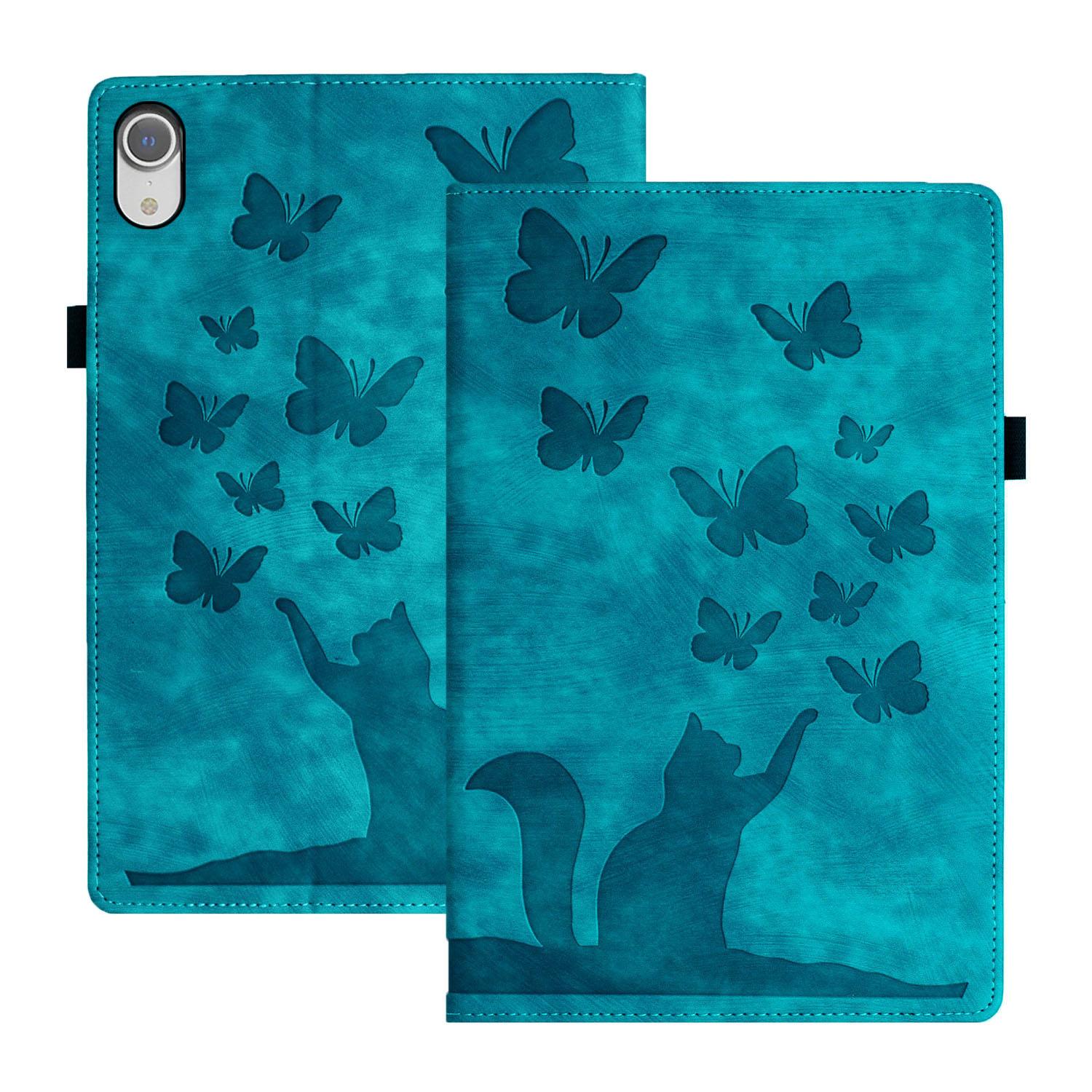 Bescherm-Etui Hoes Map voor  Apple iPad Mini 6 - Mini 7 - Kat en Vlinders - Groen