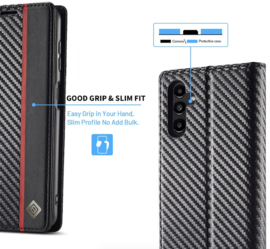 Luxe BookCover Hoes Etui voor Samsung Galaxy A35   - 5G  Zwart-Rood-Carbon