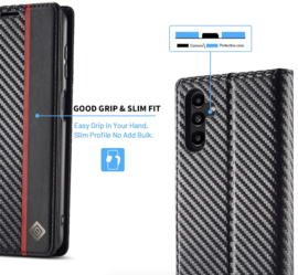 Luxe BookCover Hoes Etui voor Samsung Galaxy A55   - 5G  Zwart-Rood-Carbon