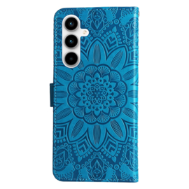 BookCover Hoes Etui voor Samsung Galaxy A35  -  Blauw - Bloem-Motief in Reliëf