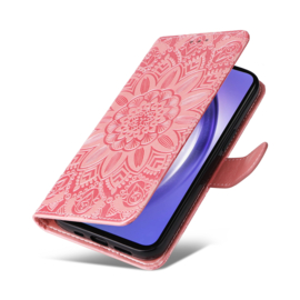 BookCover Hoes Etui voor Samsung Galaxy A55  -  Roze  - Bloem-Motief in Reliëf