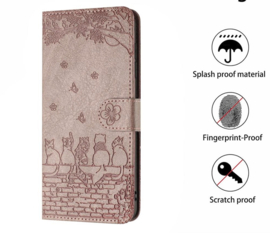 BookCover Hoes Etui voor Apple iPhone 17  Grijs  - Katten op muurtje - Reliëf