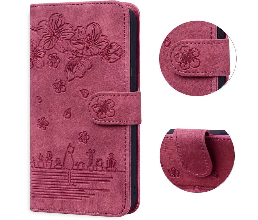 BookCover Hoes Etui voor Samsung Galaxy S24 FE  -  Rood  - Bloemen Kat - Reliëf