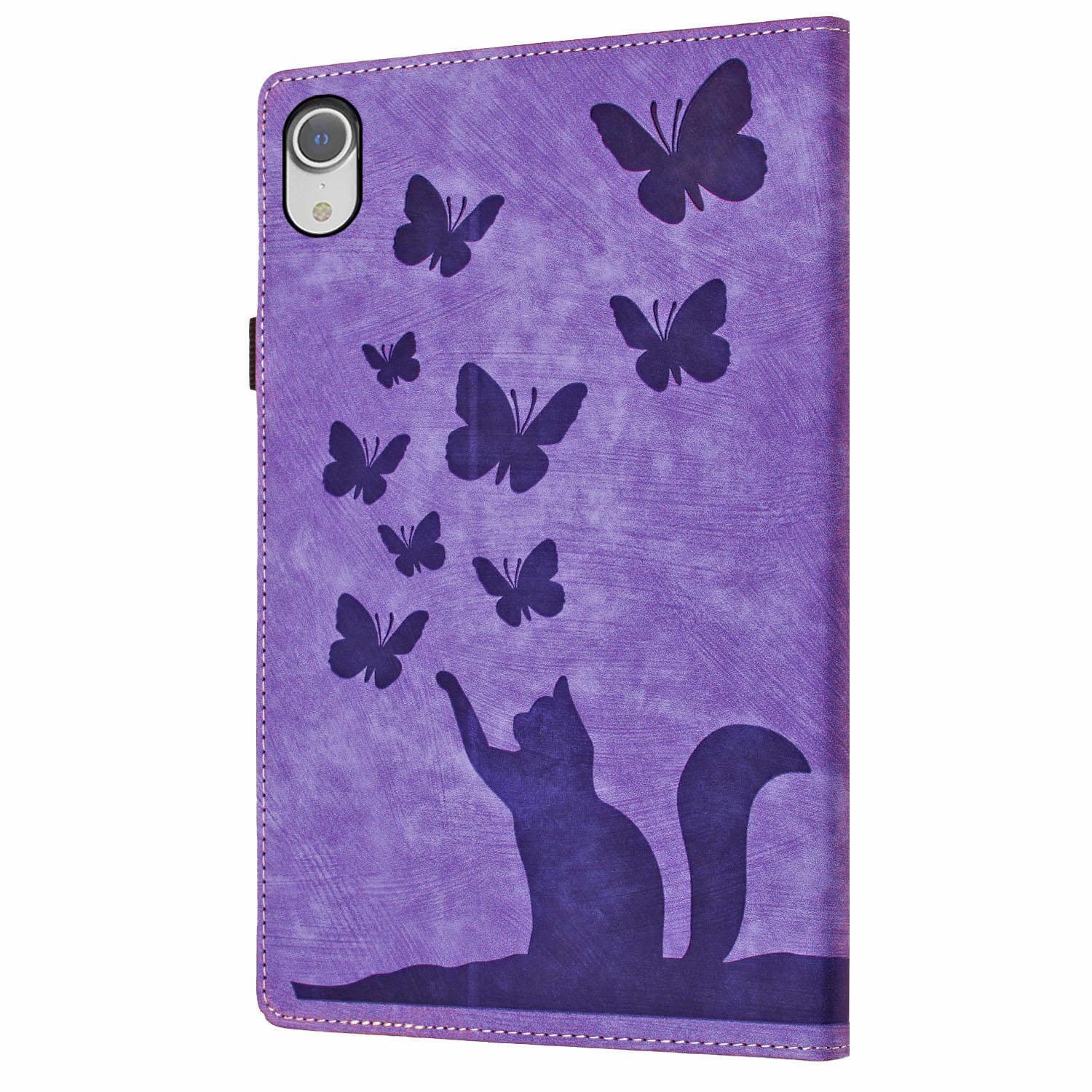 Bescherm-Etui Hoes Map voor  Apple iPad Mini 6 - Mini 7 - Kat en Vlinders  -  Paars