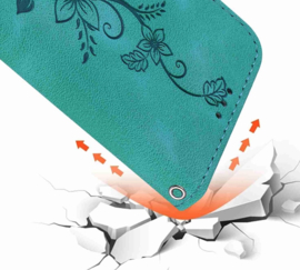 BoekCover Etui Hoes voor Samsung Galaxy S26  -  Turquoise   -  Lelie  - Reliëf - v1